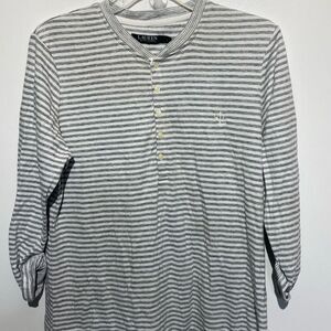 Lauren Ralph Lauren Women's Gray White Stripe Cotton Blend Henley sleepwear Larg